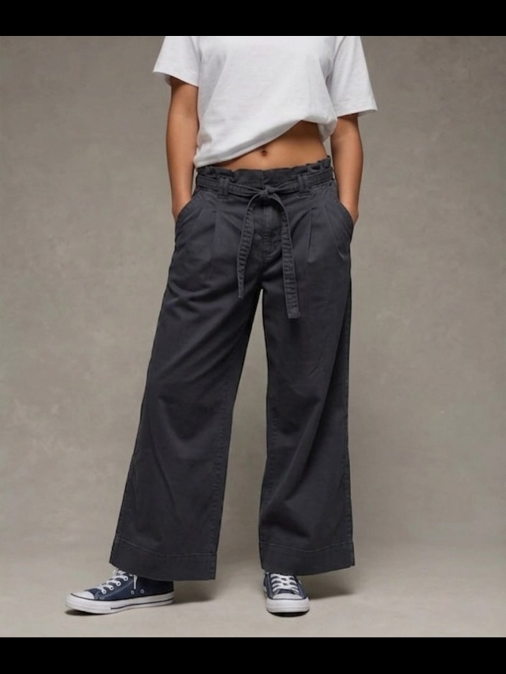 American Eagle Outfitters HighWaisted Tie-Waist Wide Leg Pants  Size 10 Gray NWT